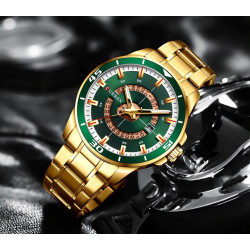 Reloj Curren Analogo Quarzo Correa Dorada Fechero